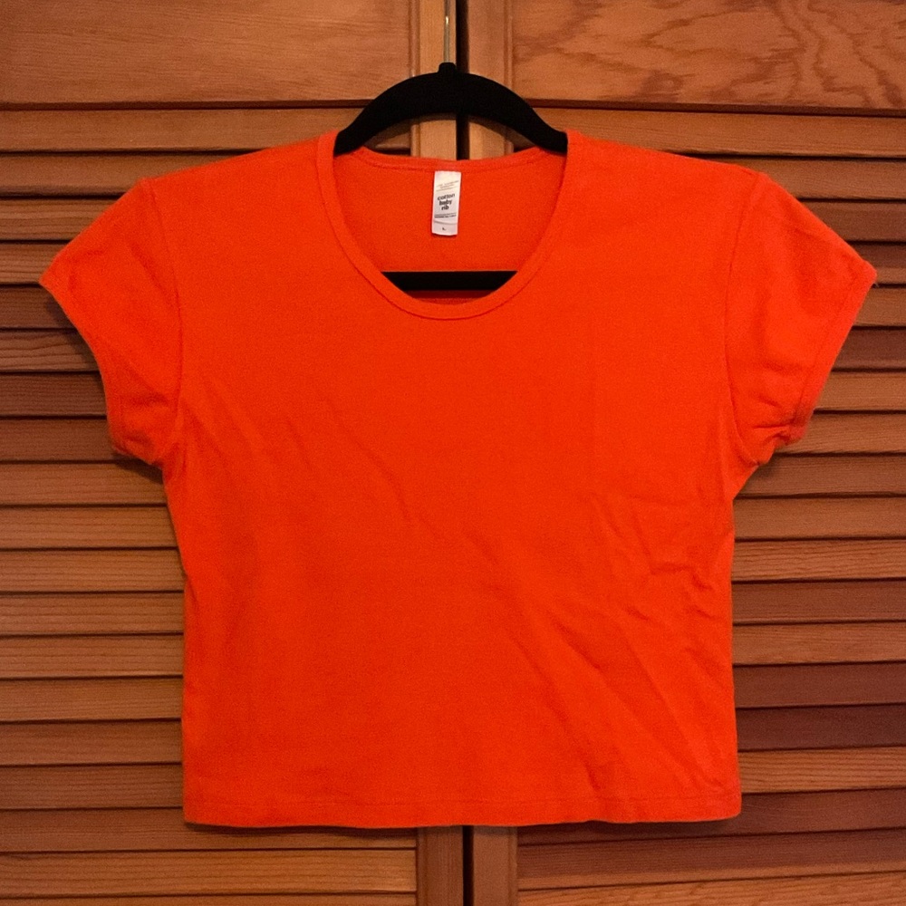 Los Angeles Apparel Black Cotton Baby Rib Crop Tee